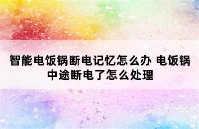 智能电饭锅断电记忆怎么办 电饭锅中途断电了怎么处理